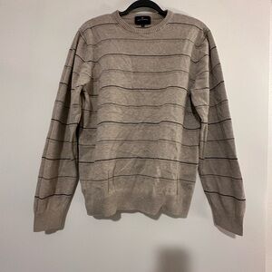 Men's Beige and Black Striped Crewneck Sweater